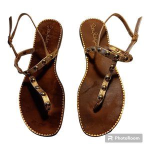 - Lilly  Pulitzer thong sandals gold women 9 leather minimalist flat